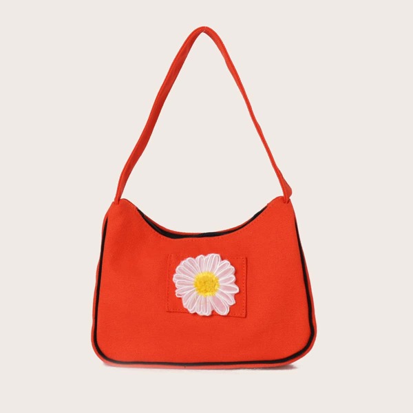 

Floral Appliques Baguette Bag, Burnt orange