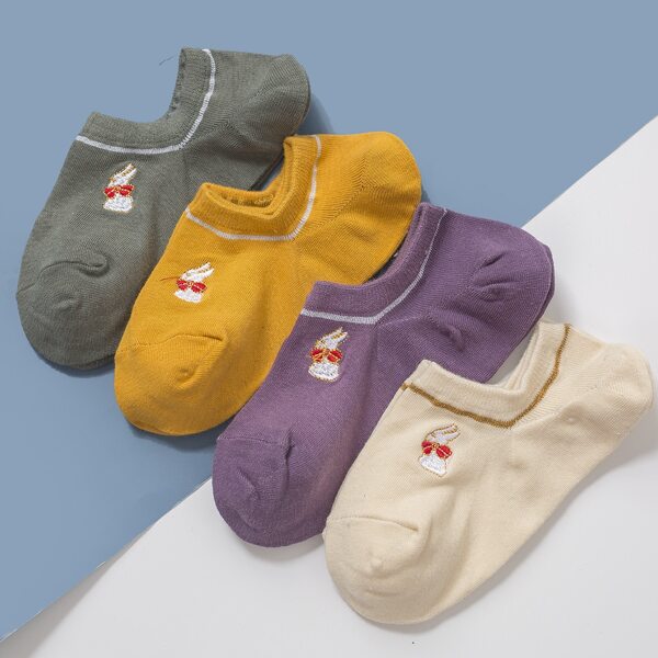 

4pairs Cartoon Embroidery Socks, Multicolor