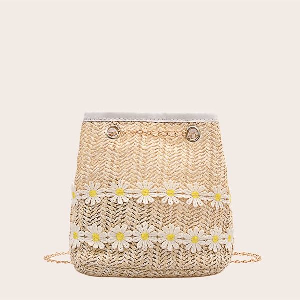 

Girls Floral Appliques Braided Crossbody Bag, Beige