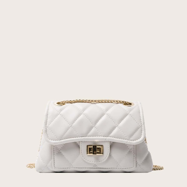 

Quilted Flap Chain Crossbody Bag, White