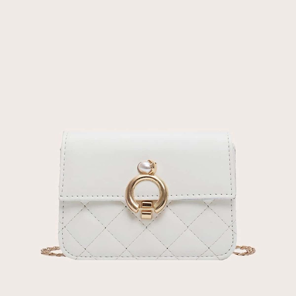 

Mini Quilted Flap Chain Crossbody Bag, White