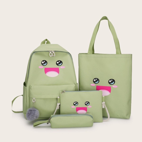 

4pcs Cartoon Graphic Bag Set, Green