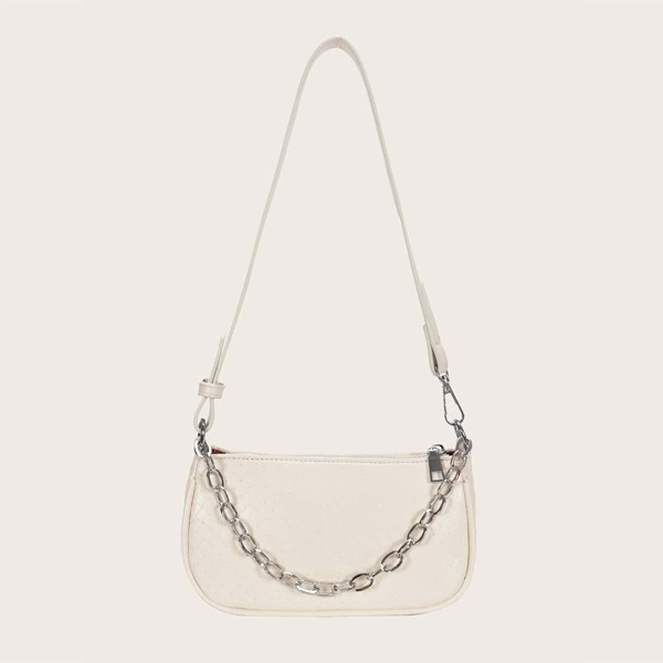 

Chain Decor Minimalist Baguette Bag, Beige