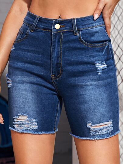 Denim Shorts mit ungesäumtem Saum und Riss
