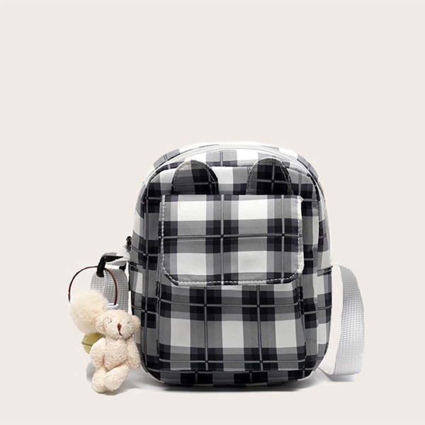 

Girls Plaid Flap Crossbody Bag, Black