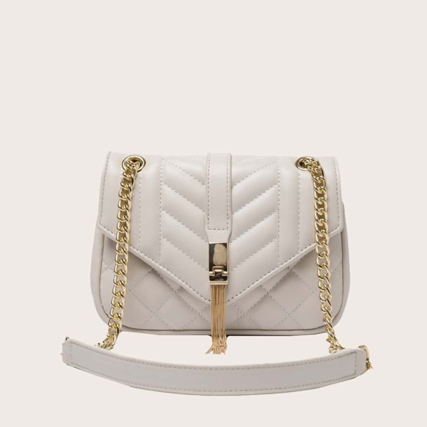 

Fringe Decor Flap Crossbody Bag, White