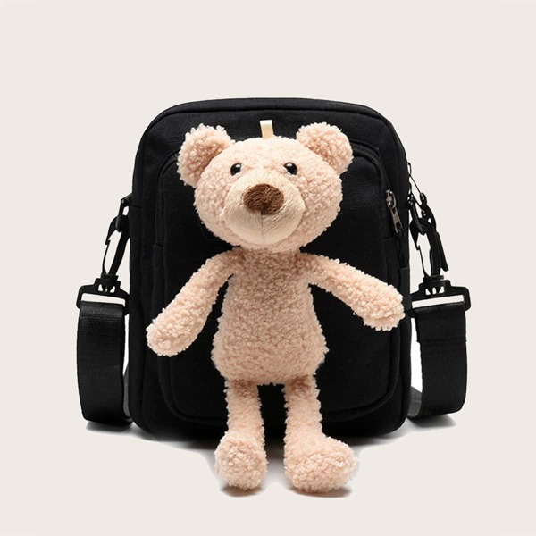 

Girls Cartoon Bear Decor Crossbody Bag, Black