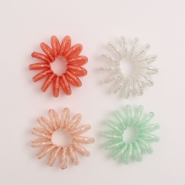 

4pcs Beaded Telephone Line Hair Tie, Multicolor