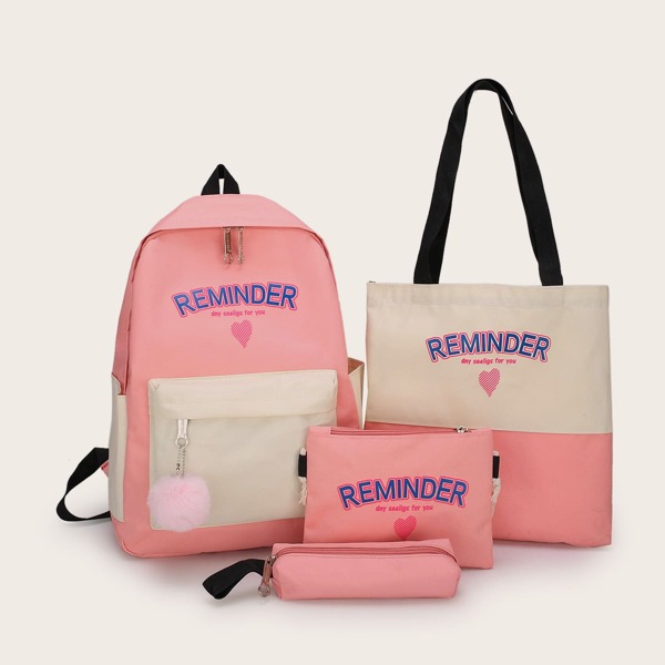 

4pcs Letter Graphic Bag Set, Pink