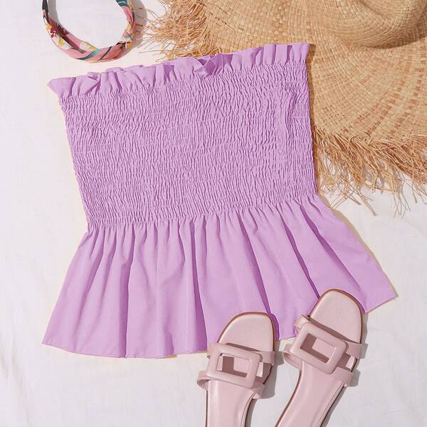 

Plus Shirred Frill Tube Top, Lilac purple