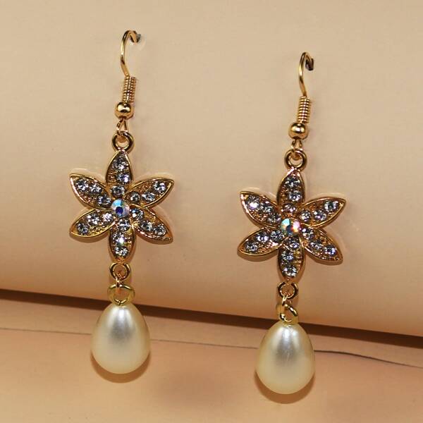 

Faux Pearl Decor Drop Earrings, Gold
