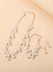 4pcs Faux Pearl Decor Jewelry Set - Yellow Gold - View 2