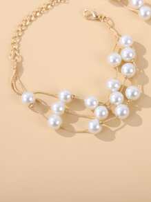 4pcs Faux Pearl Decor Jewelry Set - Yellow Gold - View 3