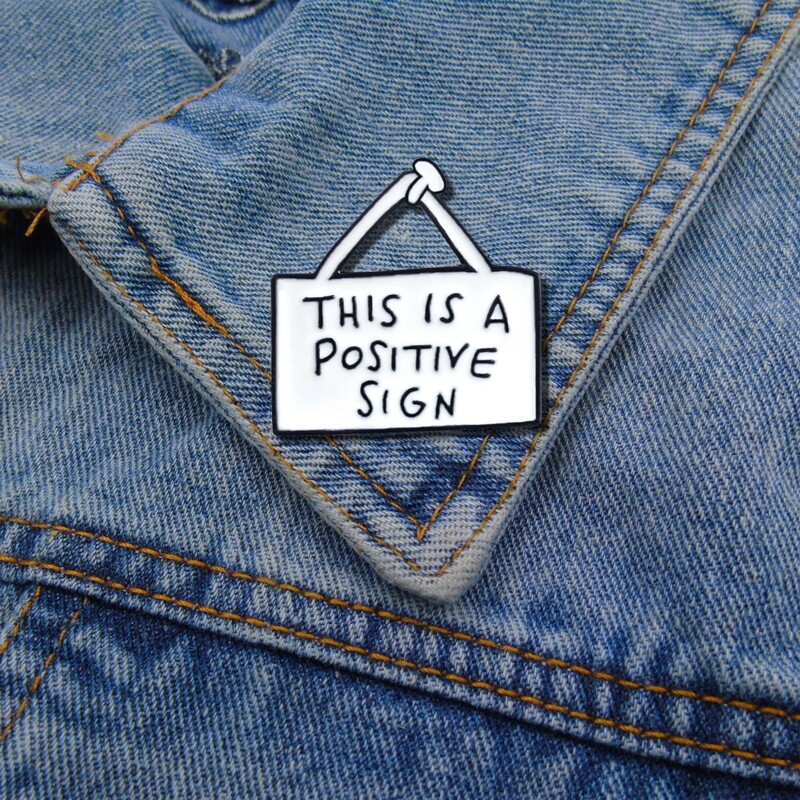 

Slogan Graphic Brooch, Black and white