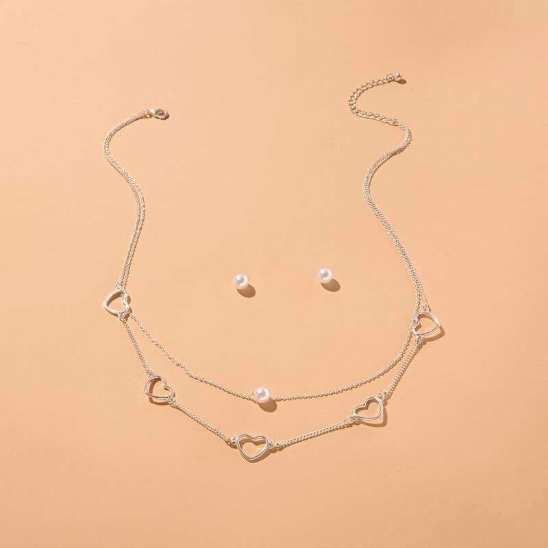 

3pcs Faux Pearl Decor Jewelry Set, Silver