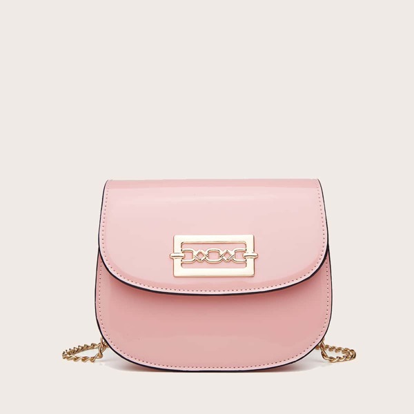 

Metal Decor Flap Saddle Bag, Pink