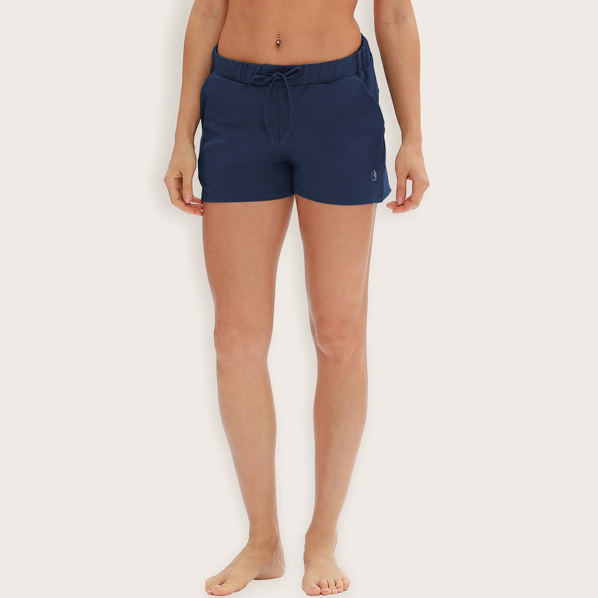

Tie Waist Pocket Solid Sports Shorts, Navy blue