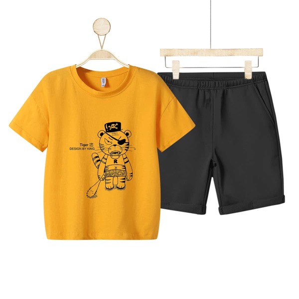 

Boys Cartoon And Slogan Graphic Tee & Shorts, Multicolor
