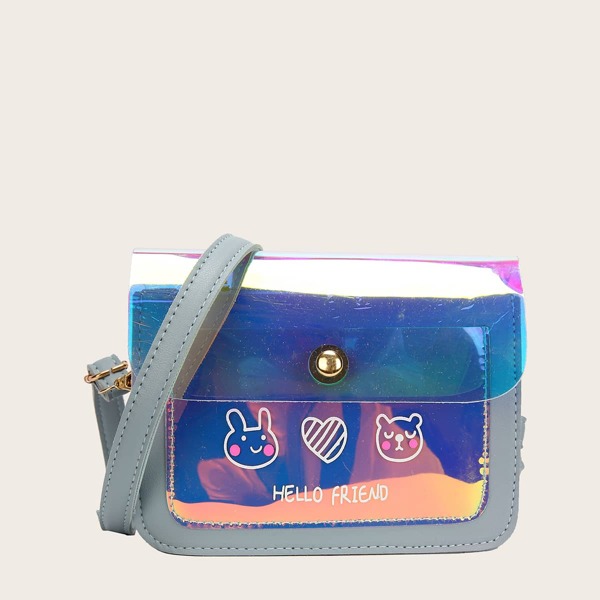 

Girls Holographic Cartoon Graphic Crossbody Bag, Blue
