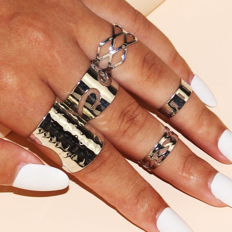 

5pcs Hollow Out Ring, Silver