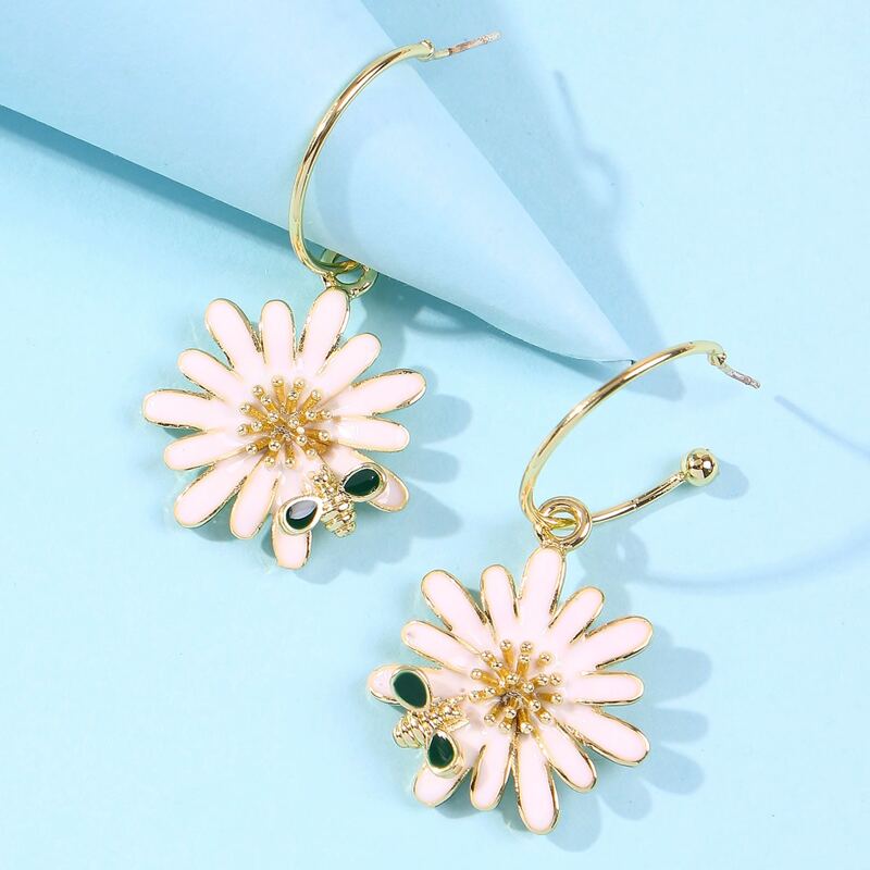 

Floral Charm Drop Earrings, White