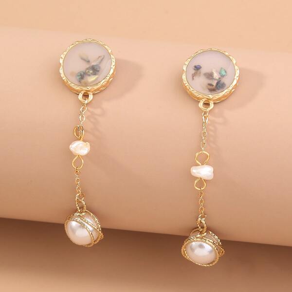 

Серьги-подвески с искусственными жемчугами, Многоцветный