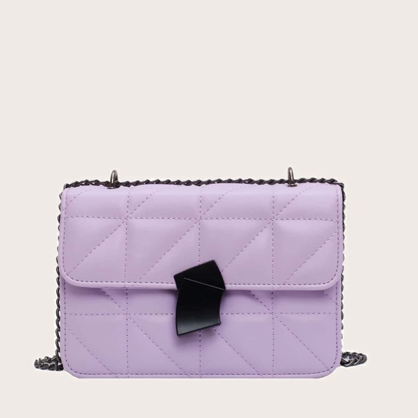 

Stitch Detail Flap Chain Crossbody Bag, Purple