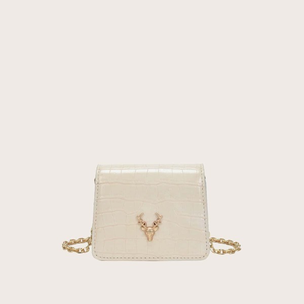 

Mini Croc Embossed Flap Crossbody Bag, White