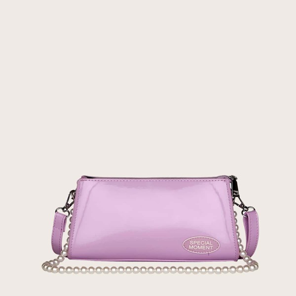 

Faux Pearl Decor Letter Patch Tote Bag, Purple