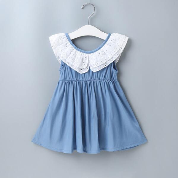 

Baby Girl Schiffy Panel Bow Back A-line Dress, Dusty blue