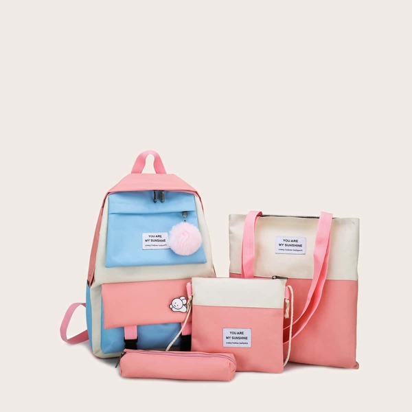 

4pcs Colorblock Bag Set, Pink