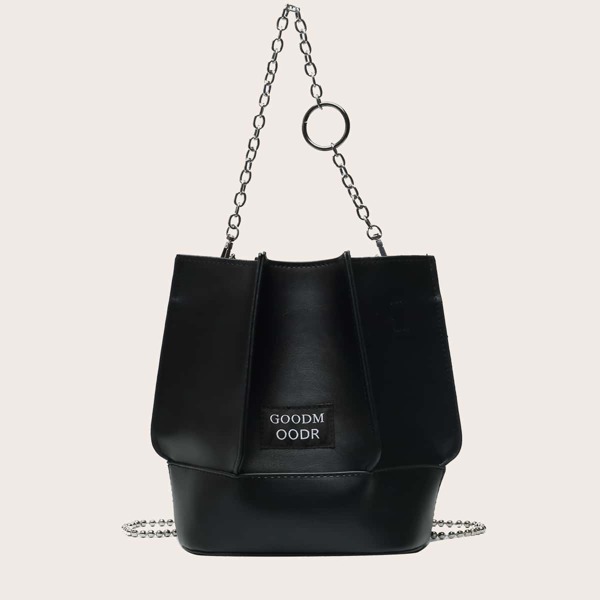 

Letter Patch Chain Tote Bag, Black