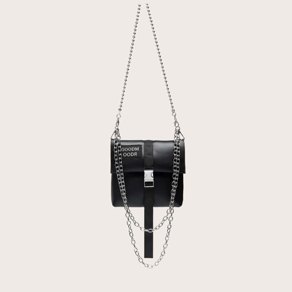 

Letter Patch Release Buckle Decor Crossbody Bag, Black