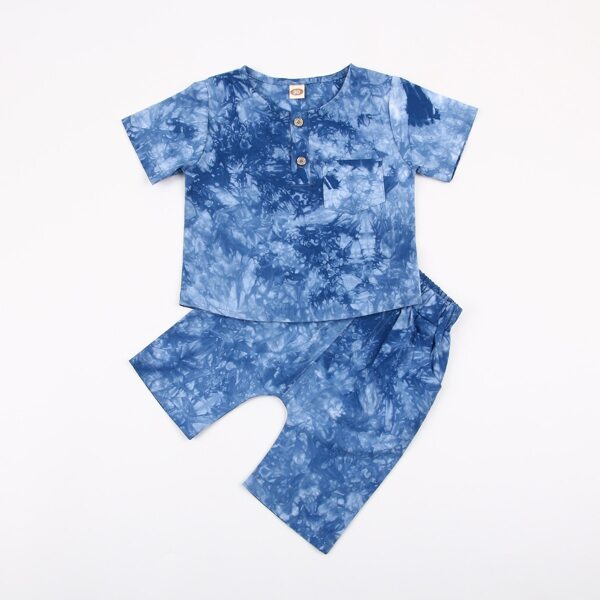 

Toddler Boys Tie Dye Button Front Tee With Shorts, Blue