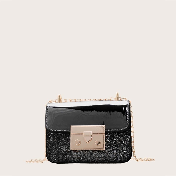 

Girls Glitter Decor Flap Crossbody Bag, Black
