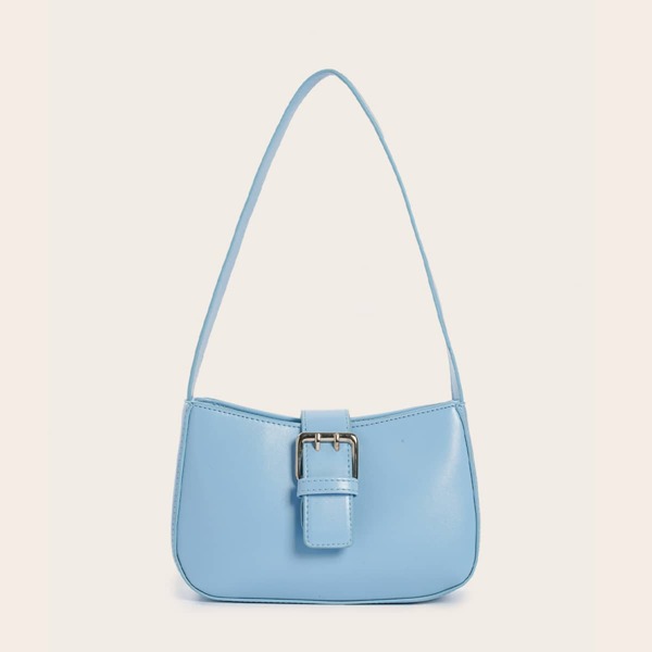 

Minimalist Buckle Decor Baguette Bag, Blue