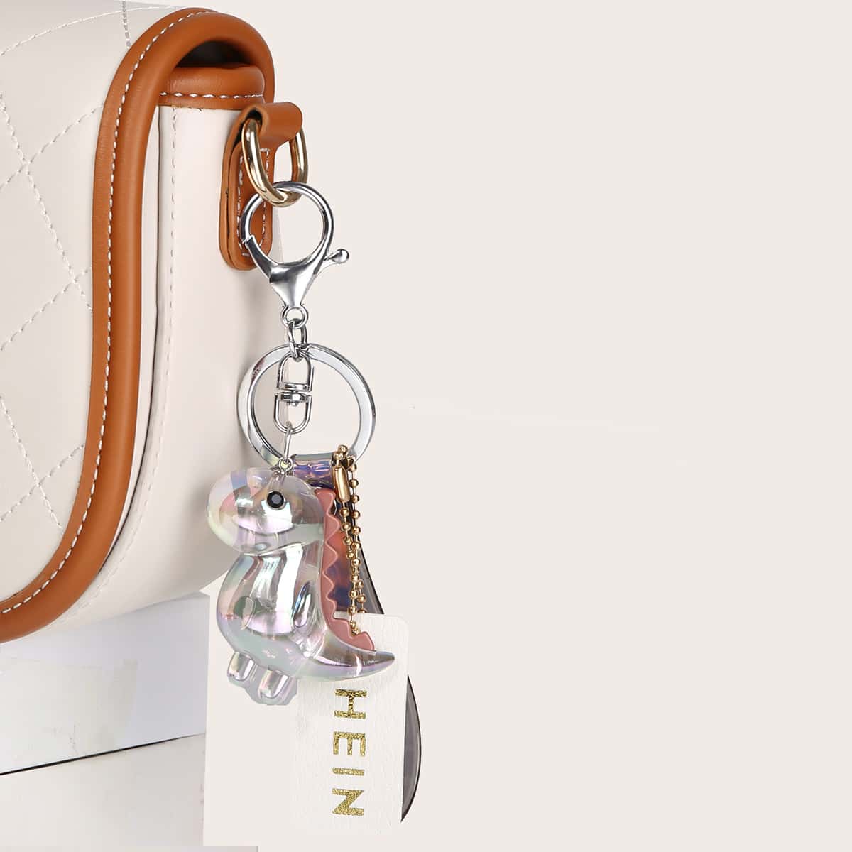 

Cartoon Dinosaur Shaped Bag Charm, Silver