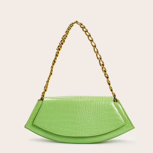 

Croc Embossed Flap Chain Shoulder Bag, Green
