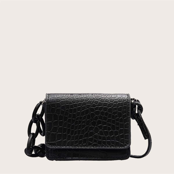 

Girls Croc Embossed Flap Crossbody Bag, Black