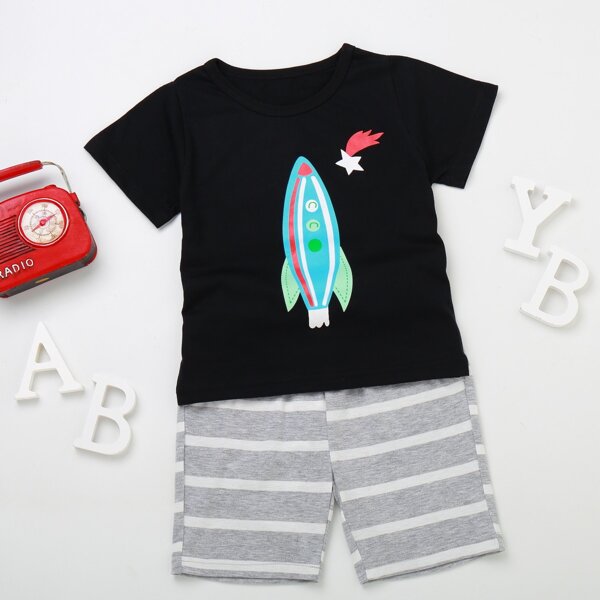 

Toddler Boys Cartoon Graphic Tee & Stripe Shorts, Multicolor