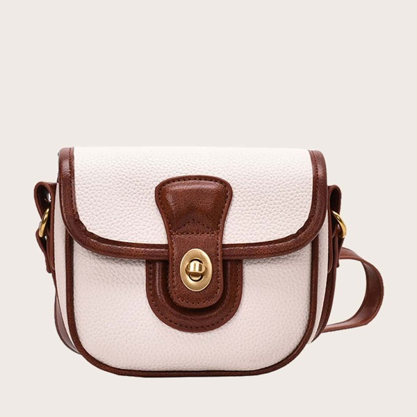 

Contrast Trim Flap Crossbody Bag, Brown