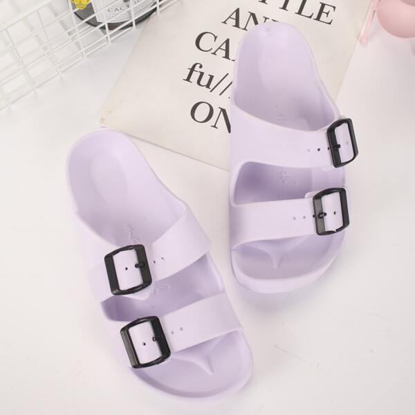 

Open Toe Buckle Decor Slippers, Purple