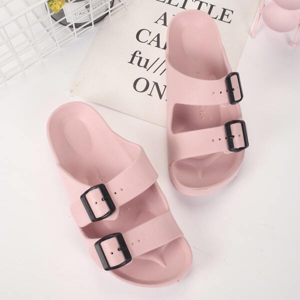 

Open Toe Buckle Decor Slippers, Pink