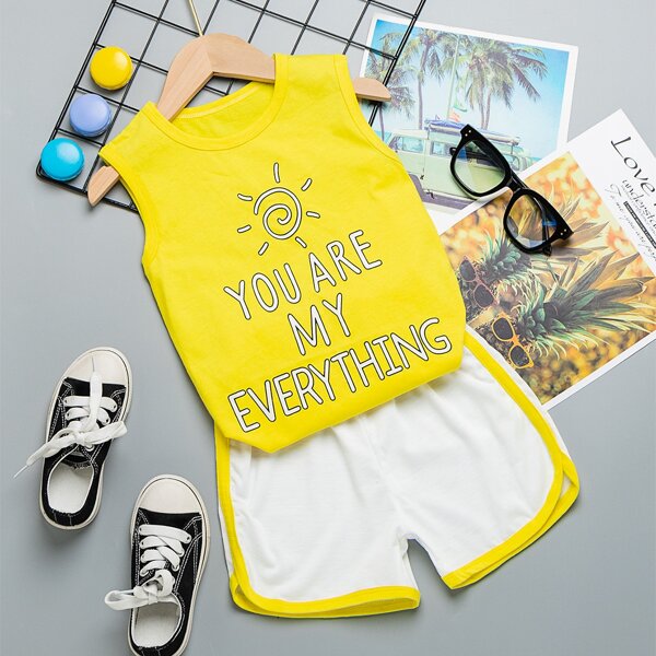 

Toddler Boys Slogan Graphic Tank Top With Athletic Shorts, Multicolor