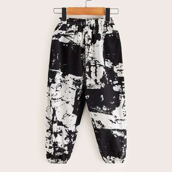 

Toddler Girls Space Dye Carrot Pants, Black and white