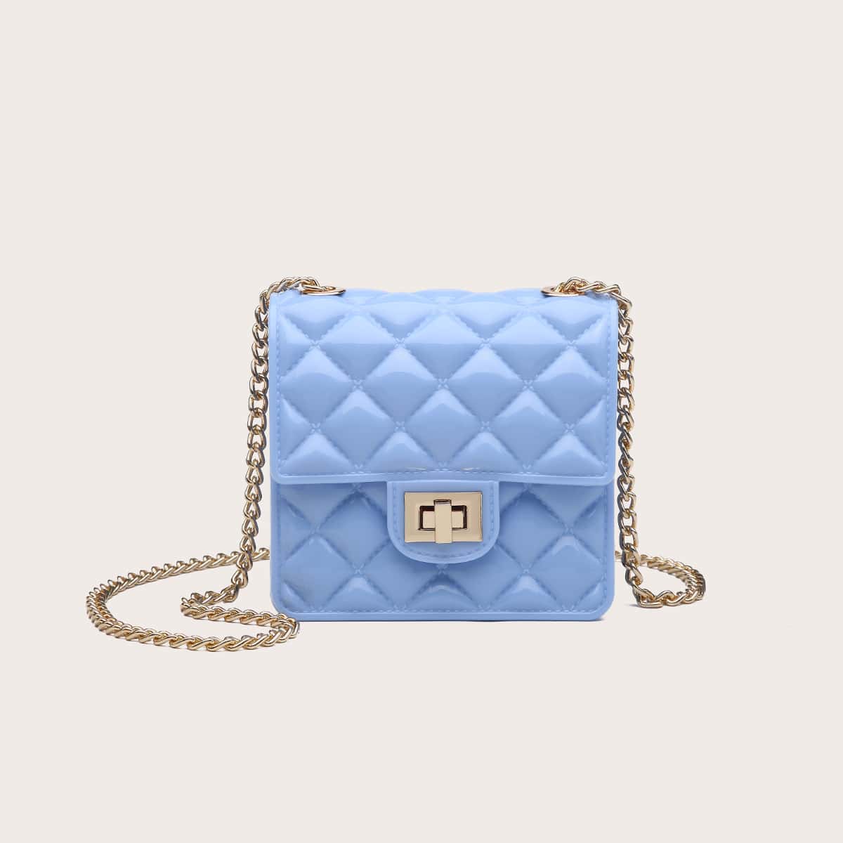 

Mini Twist Lock Quilted Chain Bag, Blue