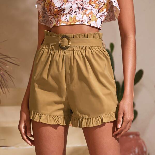 

Paper Bag Waist Belted Shorts, Khaki