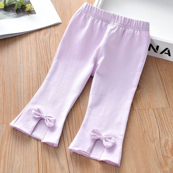 

Toddler Girls Bow Patched Split Hem Pants, Lilac purple