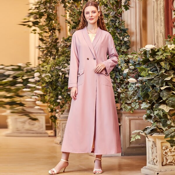 

Flap Pocket Shawl Collar Longline Coat, Baby pink