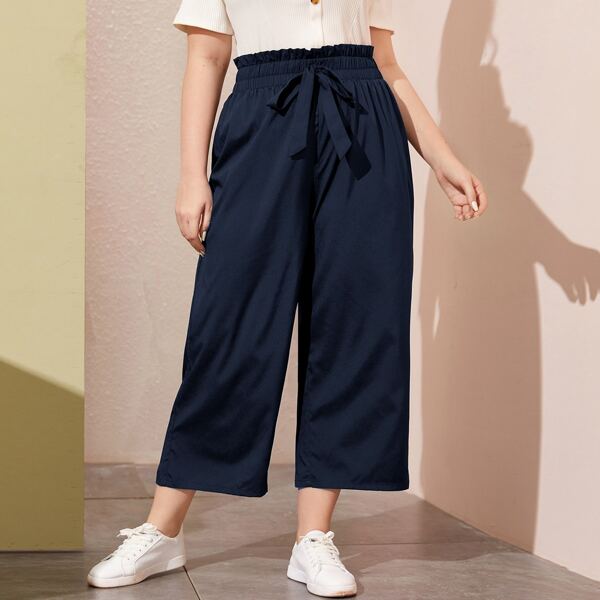 

Plus Paper Bag Waist Wide Leg Pants, Navy blue
